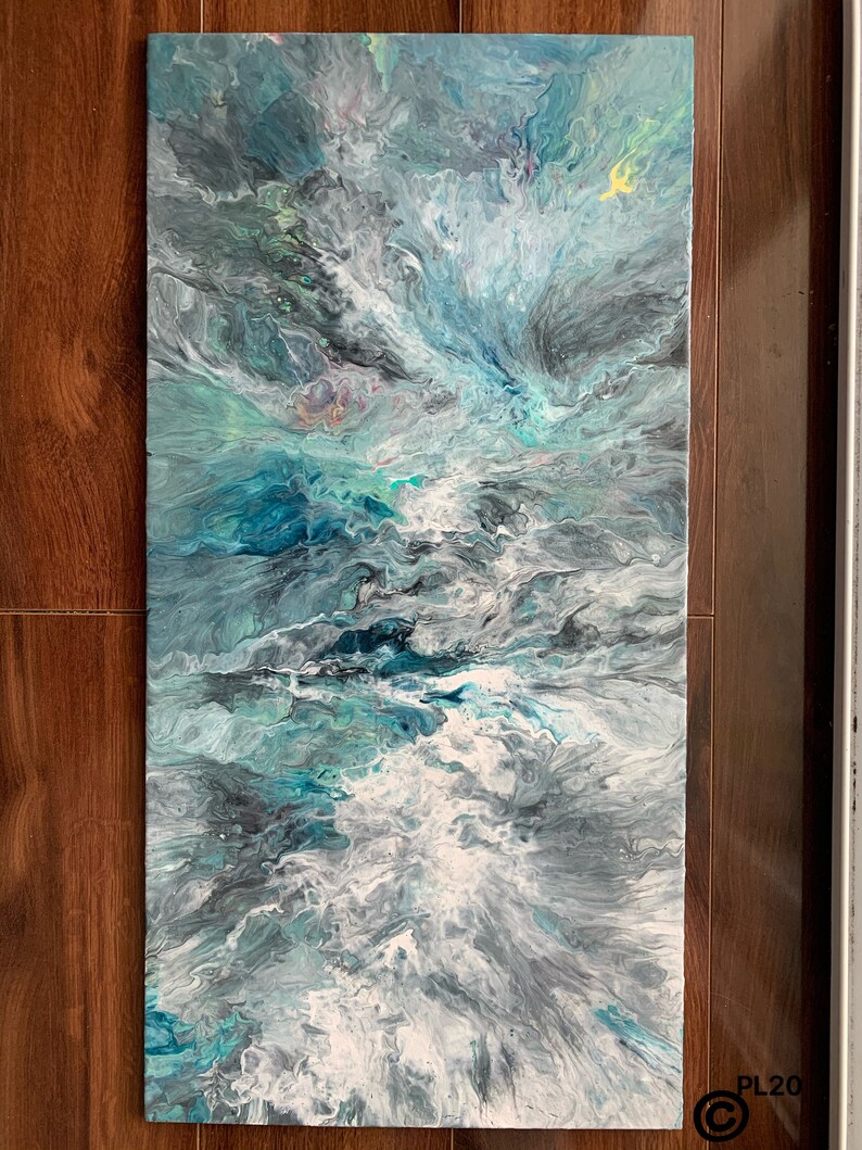 Poured acrylic painting on plywood Etsy