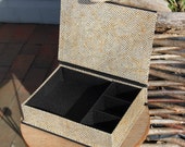 Handmade small jewelry box with 4 different sized compartments. Very suitable for young people. Dimensions 24 x 17 x 6 cm