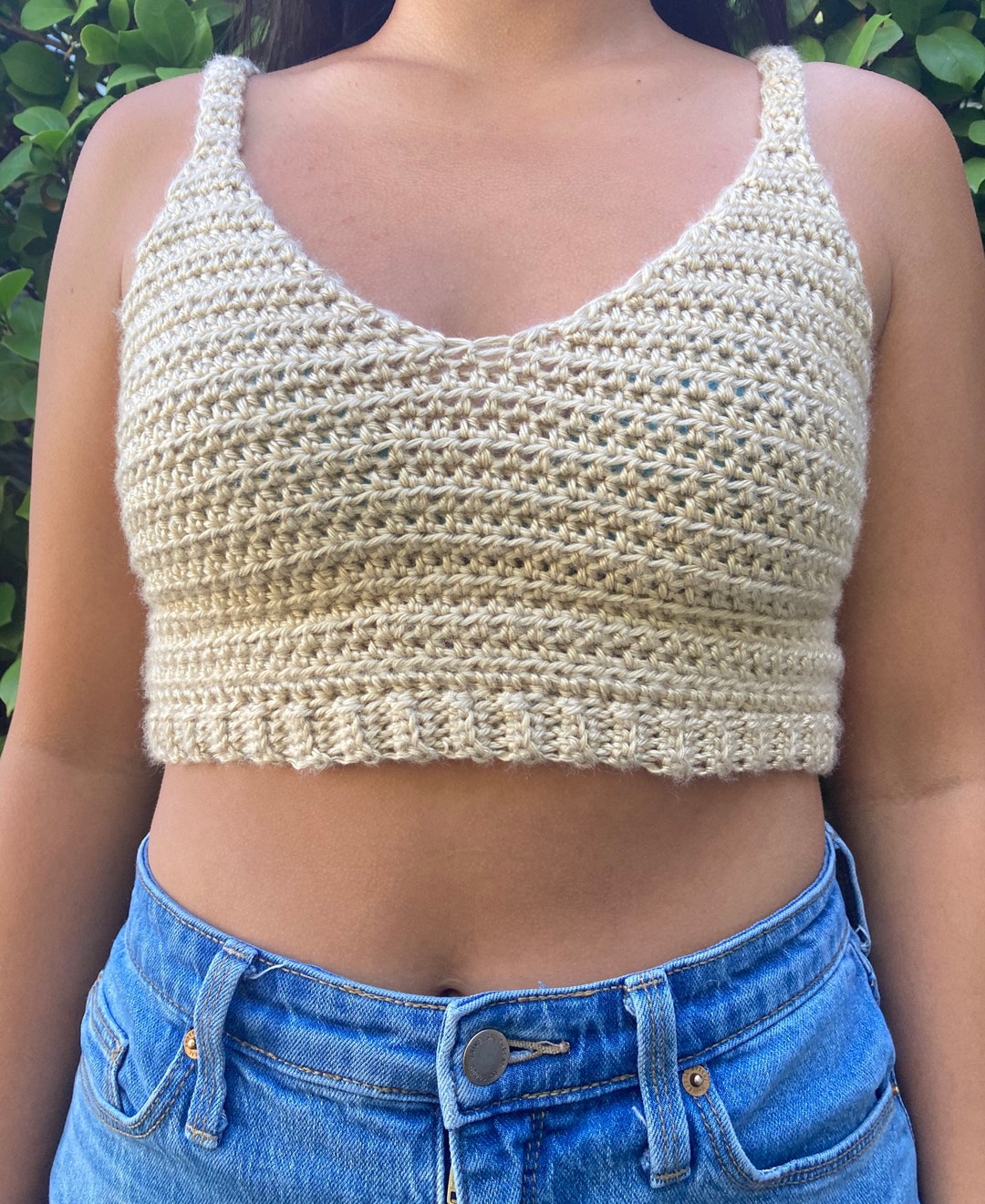 Rainbow Striped Knit Crochet V-Neck Crop Tank Top main image 1