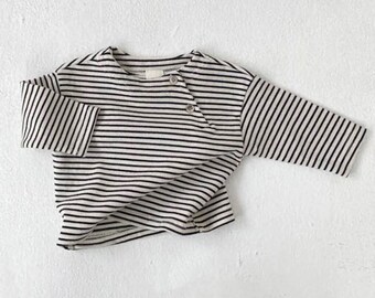 BABY T SHIRT | Striped Long Sleeve | Breton stripe 0-24 months | striped baby top | gender neutral baby clothes | new baby gift| Navy / Grey