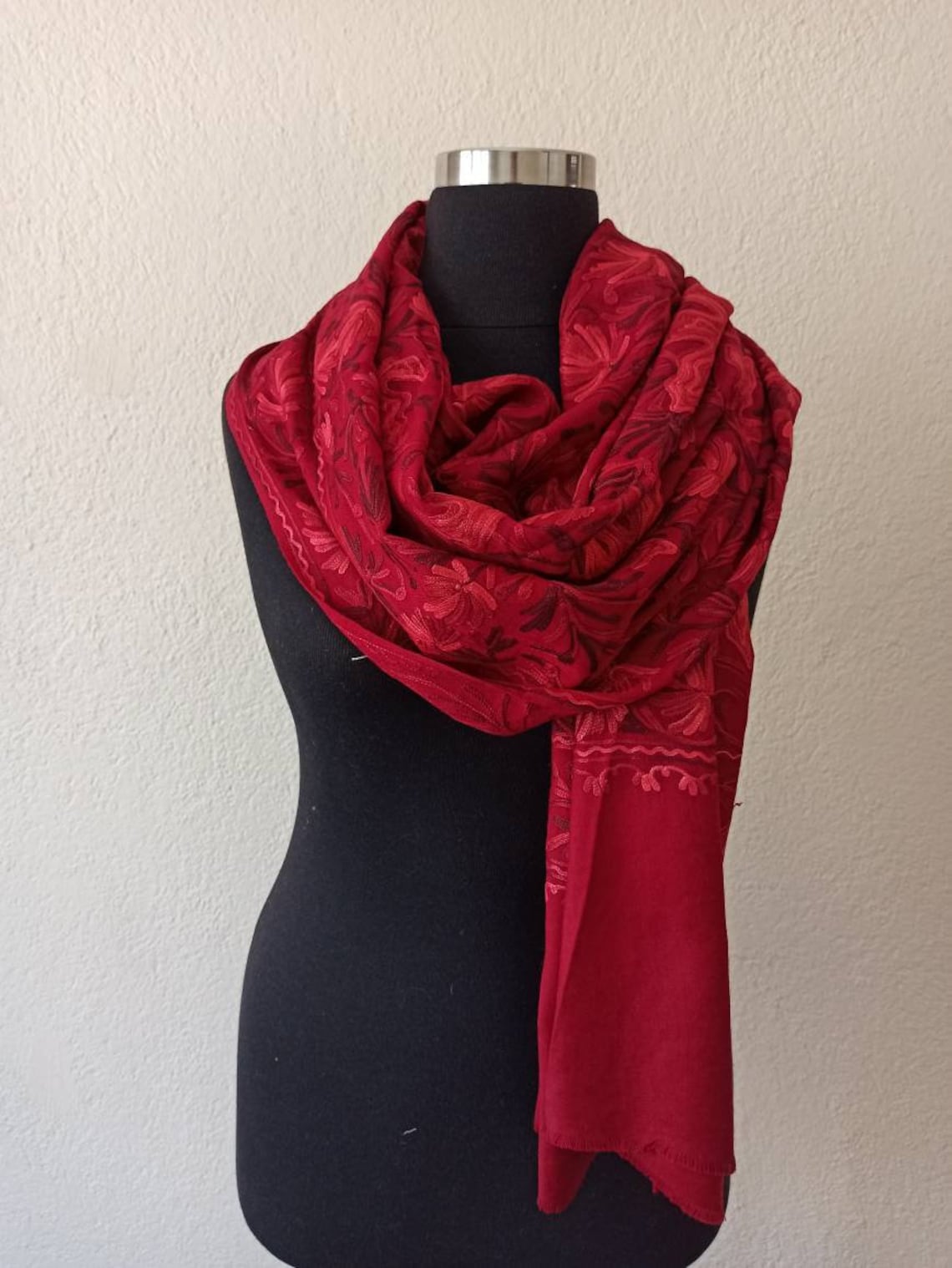 Woolly Shawl / Red Shawl / Embroidered Shawl / Red Wool Shawl Etsy