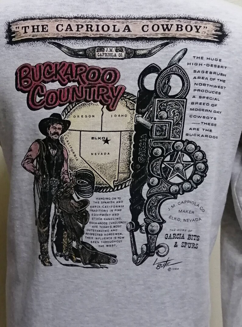 The Capriola Cowboy Vintage 80/'s Shirt Long Sleeve Big Print Cowboy Classic Very Rare Buckaroo Country SzXL