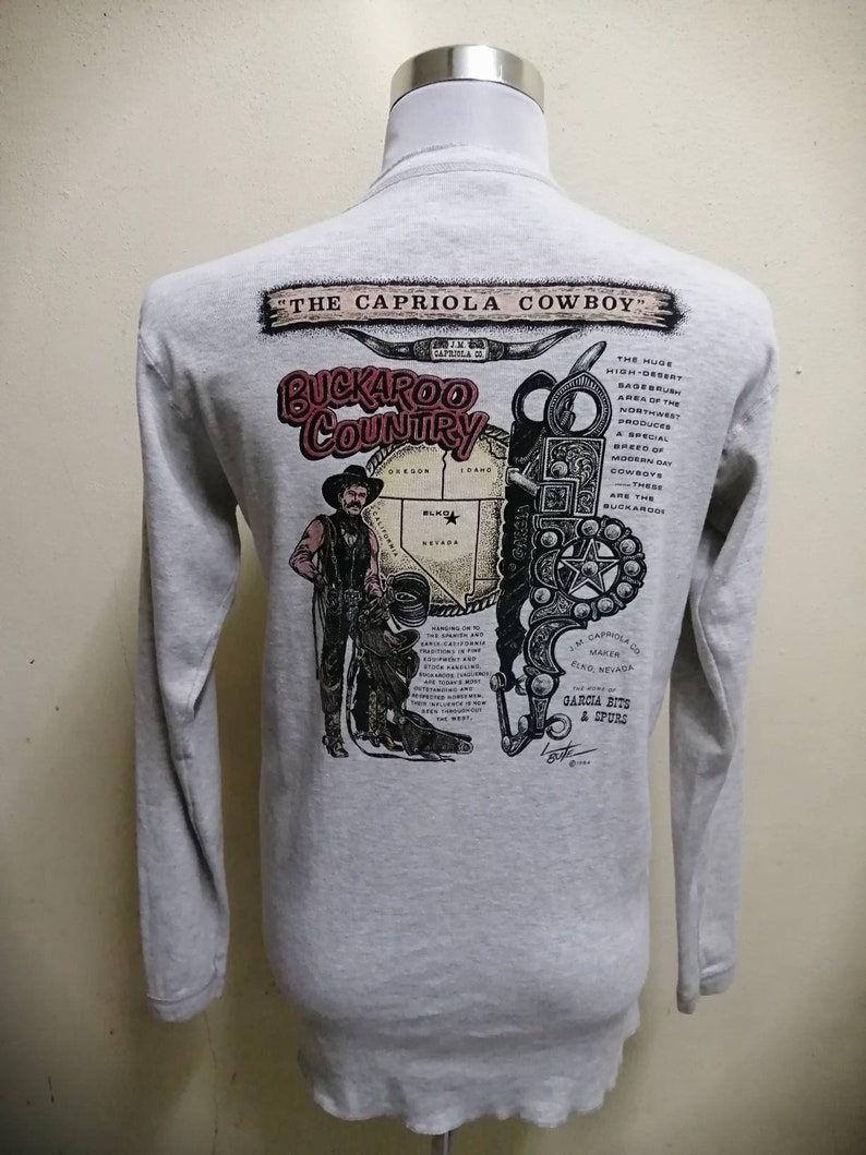 The Capriola Cowboy Vintage 80/'s Shirt Long Sleeve Big Print Cowboy Classic Very Rare Buckaroo Country SzXL