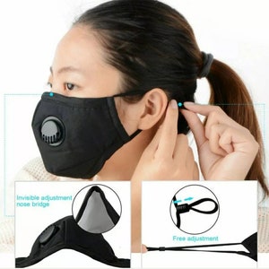 Washable, Reusable, Adjustable,special sale, Cotton Face Mask With Respirator / Breathing valve, Nose wire, Replaceable Carbon Filter image 2