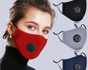 Washable, Reusable,  Adjustable,special sale, Cotton Face Mask With Respirator / Breathing valve, Nose wire, Replaceable Carbon Filter