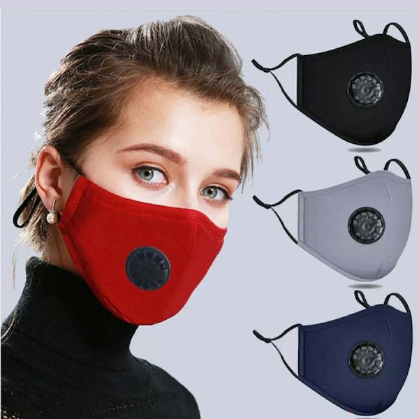 Washable, Reusable,  Adjustable,special sale, Cotton Face Mask With Respirator / Breathing valve, Nose wire, Replaceable Carbon Filter