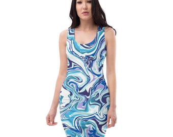 Vestido azul súper sexy y ajustado para fiesta de fin de año