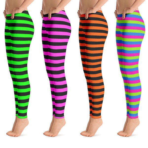 Shortcake Striped Leggings, Horizontal Striped Women's Leggings, Plus Size Leggings, Halloween Costumes, Cosplay Leggings