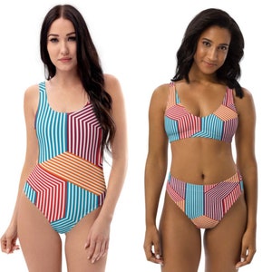 Gestreepte bikini en badpak uit één stuk, cadeau voor haar, badpak