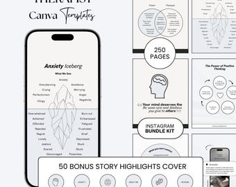 Therapist Instagram Templates Mental Health Social Media Canva Editable Therapy Branding Kit Digital Instagram Bundle Download for Business