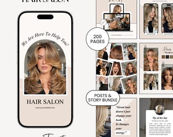 Hair Salon Instagram Templates Hairdresser Social Media Canva Editable Haircare Branding Kit Digital Instagram Bundle Download for Business