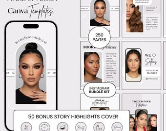 Makeup Artist Instagram Templates Beauty Social Media Canva Editable MUA Branding Kit Digital Instagram Bundle Digital Download For Business