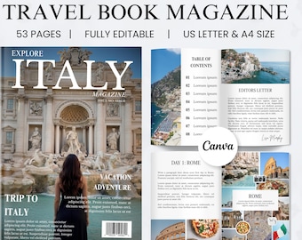 Travel Magazine Template Editable Canva Design Custom Memory Book Scrapbook Layout Printable Digital Download Vacation Album Photo Keepsake