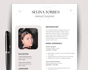 Resume Template Canva Creative Resume Photo Resume Modern CV Template Minimalist Design Printable Digital Download Professional Resume Pages