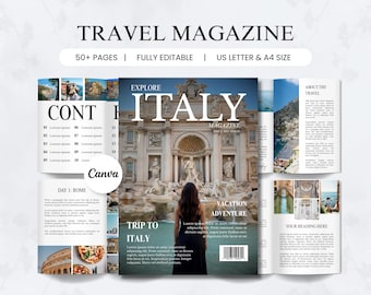 Travel Magazine Template Editable Canva Design Custom Memory Book Scrapbook Layout Printable Digital Download Vacation Photo Album Travelers