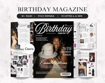 Birthday Magazine Template Personalized Canva Design Custom Bestie Magazine Printable Digital Download DIY Birthday Present for Her Gift