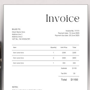 Invoice Template, Modern Minimalist Business Invoice, Small Business Template, Editable Client Invoice, Professional Service Invoice