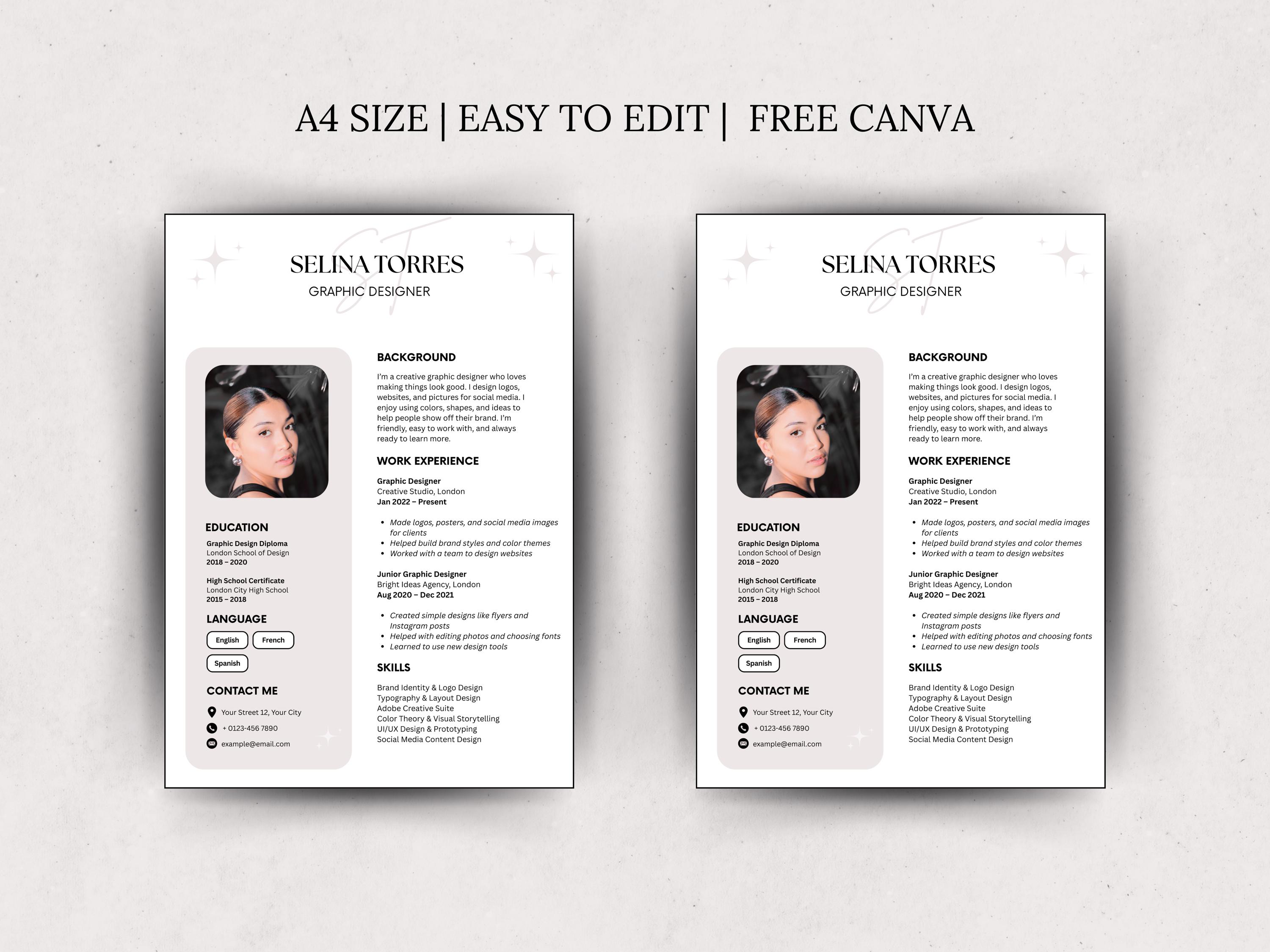 Resume Template Canva Creative Resume Photo Resume Modern CV Template ...