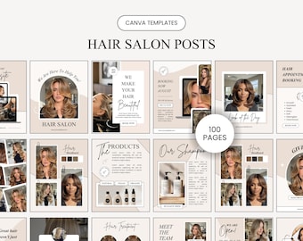 Hair Salon Instagram Post Templates Social Media Canva Editable Haircare Branding Hairdresser Content Digital Download for Business