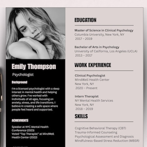 1 Page Resume Template, Basic Resume, Clean CV, Resume Template, Minimalist Resume, CV Template, Canva Resume, Professional CV with Photo