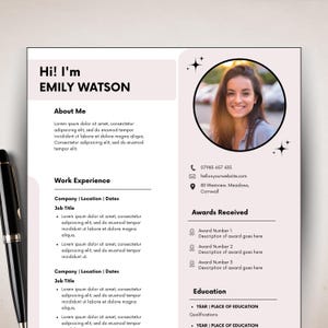 1 Page Resume Template, Minimalist Resume, CV Template, Resume Template, Canva Resume, Professional CV with Photo, Basic Resume, Clean CV