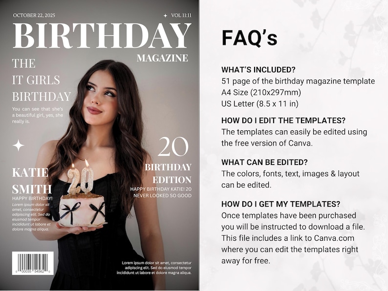 Birthday Magazine Template Personalized Custom Magazine Editable Bestie ...