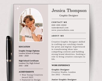 Resume Template With Photo Canva Resume Professional CV Template Minimalist Design Two Page CV Printable Digital Download Job Applications