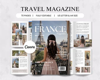 Canva Travel Magazine Template Editable Scrapbook Memory Book Layout Vacation Photo Album Keepsake Printable Digital Download