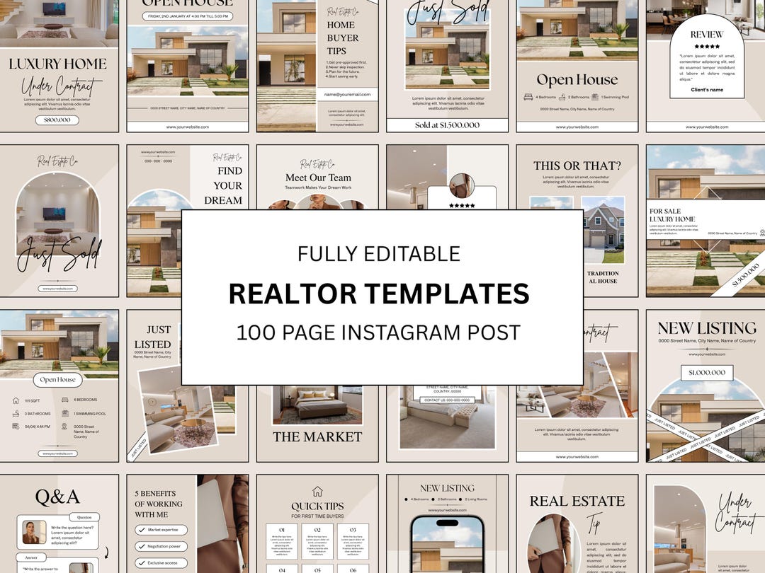 Luxury Real Estate Canva Template for Realtors Instagram Posts Editable ...