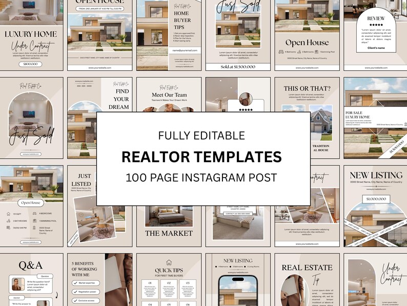 Luxury Real Estate Canva Template for Realtors Instagram Posts Editable ...