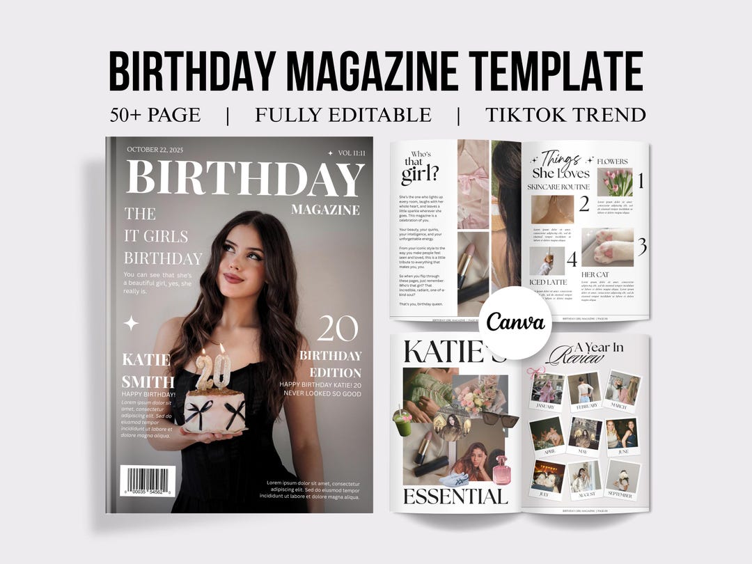 Magazine Card Birthday Magazine Template Personalized Custom Magazine Editable Bestie ...