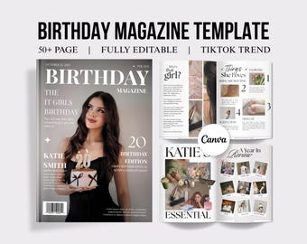 Plantilla de revista de cumpleaños personalizada, editable, regalo de cumpleaños para la mejor amiga, descarga digital imprimible, regalo de amistad para ella
