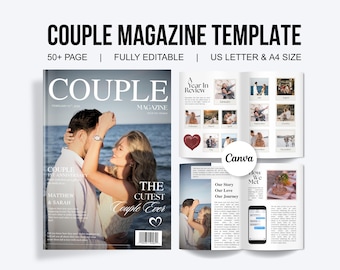 Couple Magazine Template Personalized Anniversary Gift Custom Editable Design Printable Digital Download Romantic Gift for Him and Her