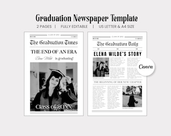 Graduation Party Invite Newspaper Template Canva Printable Photography Design Editable Digital Download Custom Newspaper for Graduation