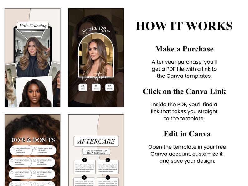 Hair Salon Instagram Templates Hairdresser Social Media Canva Editable ...
