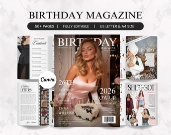 Birthday Magazine Template Personalized Custom Canva Layout DIY Bestie Magazine Printable Digital Download Special Birthday Present for Her