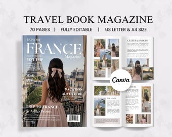 Travel Magazine Editable Template Canva Design Memory Book Scrapbook Layout Vacation Photo Album Keepsake Printable Digital Download