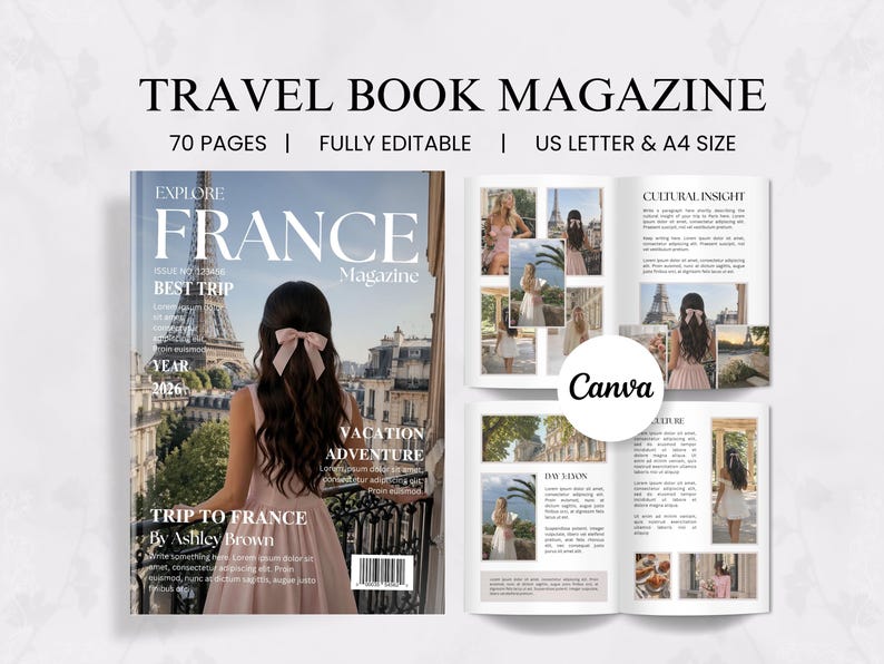 Travel Magazine Editable Template Canva Design Memory Book Scrapbook ...