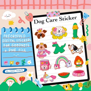 Colorful Dog Care Stickers for Digital Planner l Pre-cropped file for Goodnotes l individual PNG file with transparent background