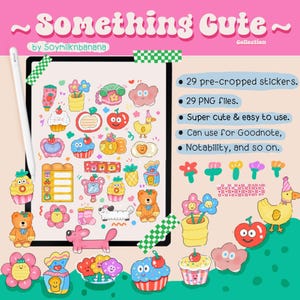 Something Cute, the Digital Stickers for Digital Planner l Pre-cropped file for Goodnotes l individual PNG file with transparent background