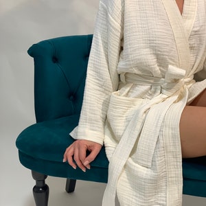 Cotton Gauze MUSLIN ROBE/ Kimono Pockets Bathrobes  for Women Men /Bulk Custom Robe