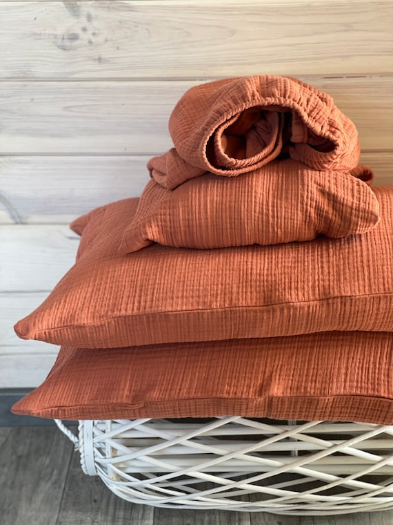 MUSLIN GAUZE Fitted SHEET King Queen Twin Muslin Bedding Set Gauze Pillow Cover Muslin Pillow Case