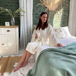 Muslin Cotton Double Gauze Women Bath Robe Cotton Gauze Robes For Women Lightweight Muslin Robe