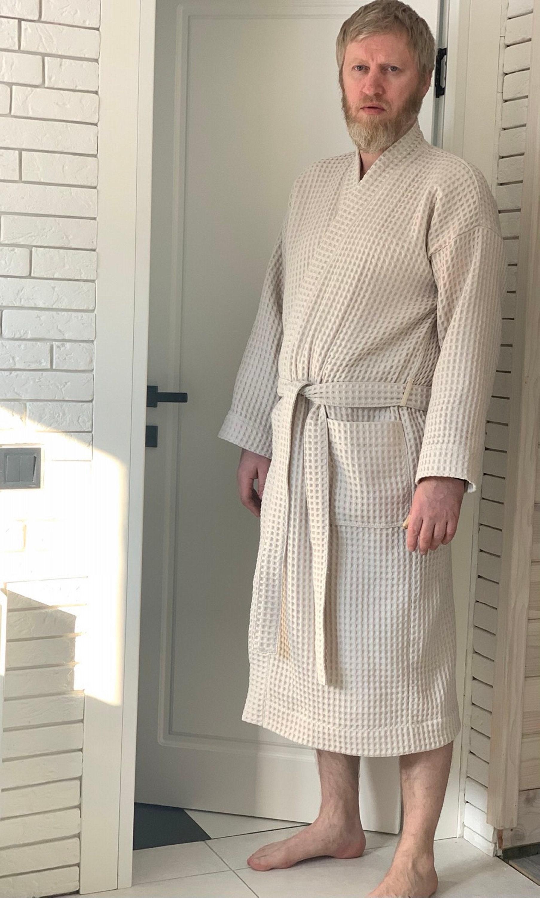 Waffle Weave Robe for Men Bathrobe/ Kimono... Lightweight Etsy Canada