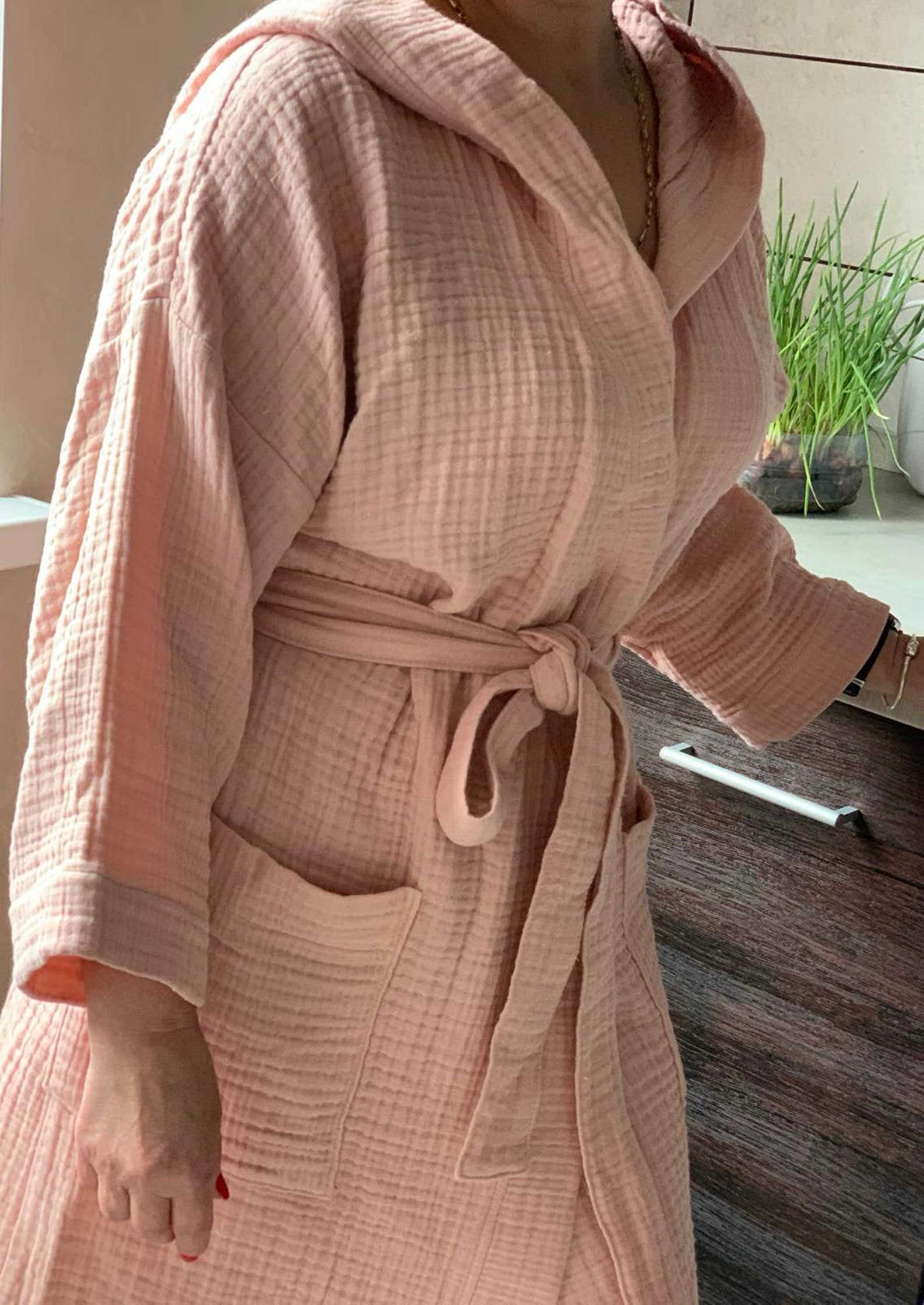 Muslin Robe Woman Gauze Bathrobe Cotton Hooded Gown Robe Etsy