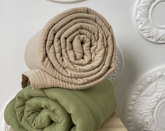 Organic Cotton Muslin Gauze Blanket: Sage Green Throw, Baby Swaddle Set