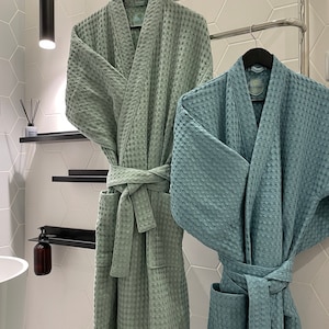 WAFFLE Dressing Gown GROOMSMEN ROBE Anniversary Robe Woman Men Сouples Bath Robe His and Hers Bathrobe