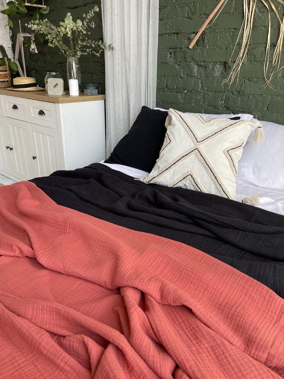 Organic Cotton Muslin Gauze Blanket: King, Queen, Twin Sizes