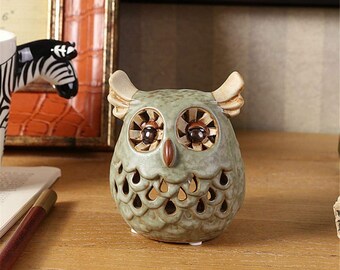 Charmingly Owl Candle Holder Aroma Diffuser Decoration Ceramic Ornament, Home Decor