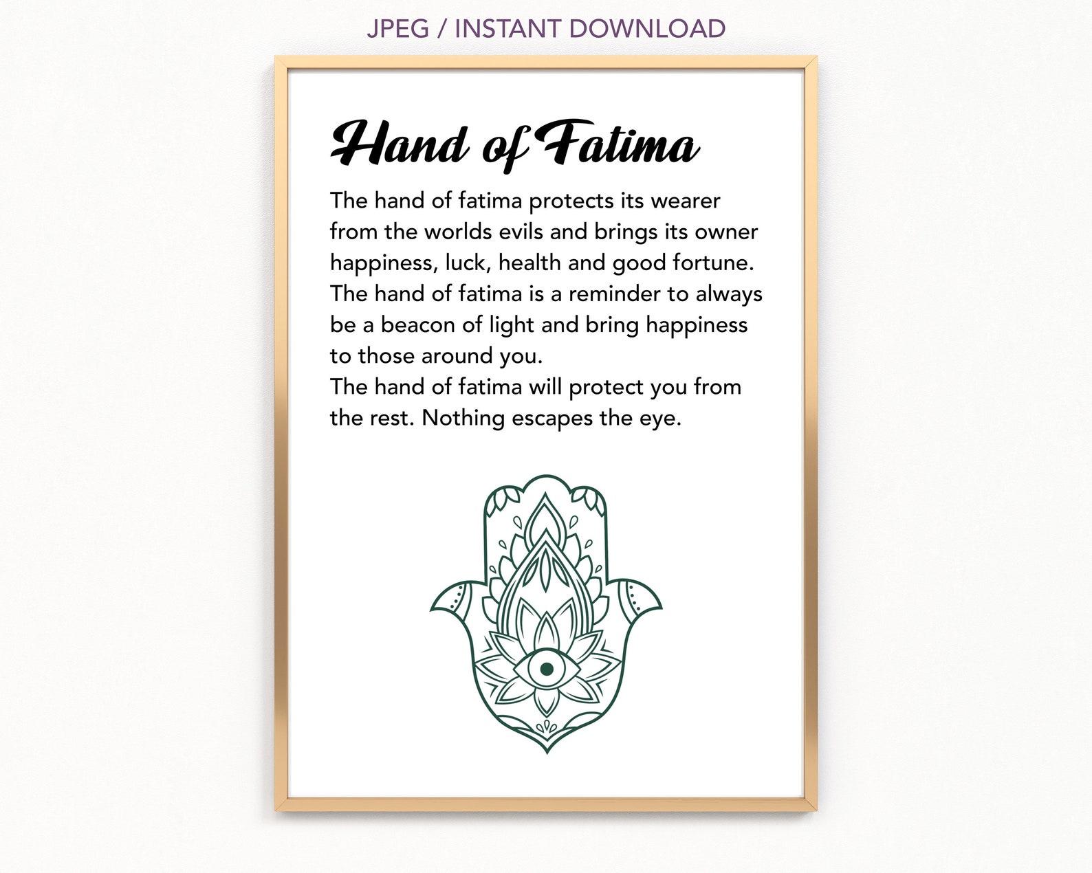 Poster Hand der Fatima Bedeutung grün Herzchakra Etsy